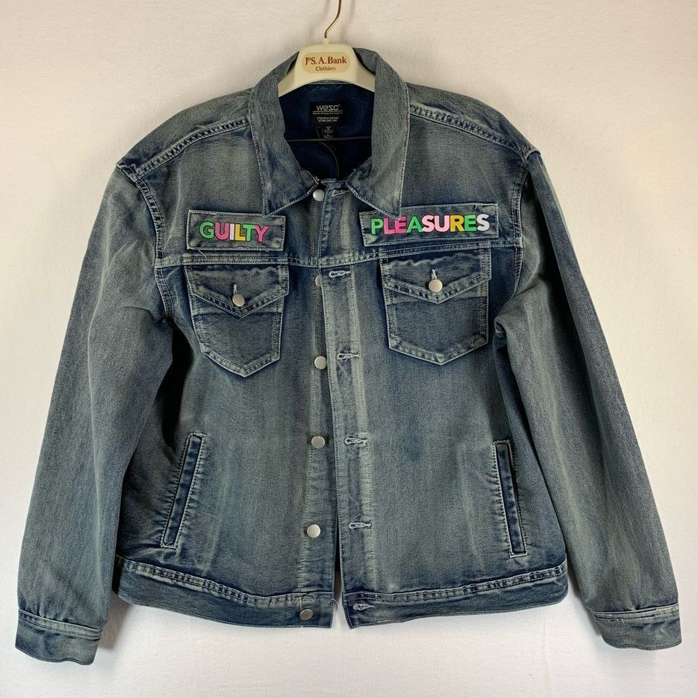 WESC Guilty Pleasures Thrills Unisex Trucker Denim Jacket MENS SIZE LARGE